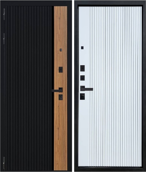 Входная дверь YoDoors-14 Черная шагрень/Орех каньон коньяк - Velluto Bianco