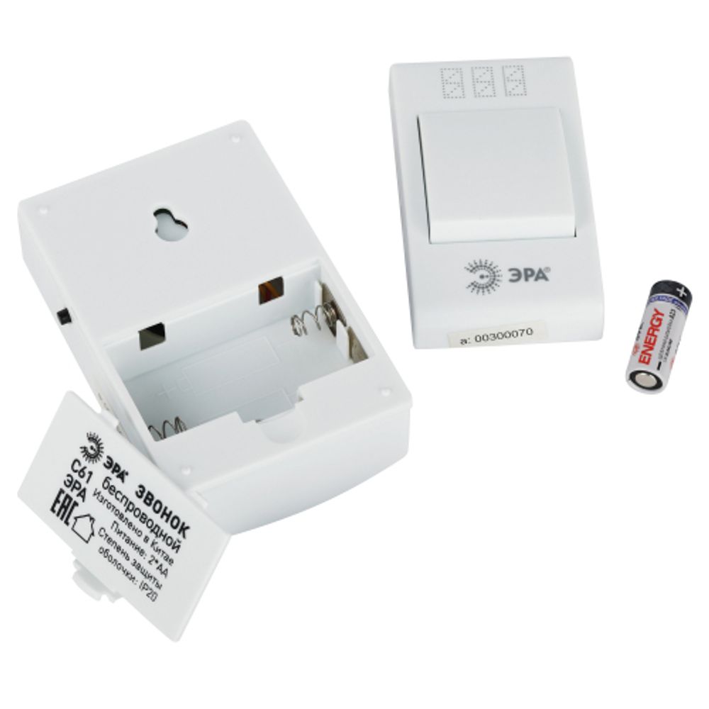Звонок дверной ЭРА C61 беспроводной белый 32 мелодии | Электрозвонки беспроводные