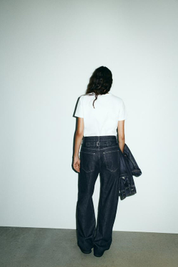 ZARA ПРЯМЫЕ ДЖИНСЫ TRF С ВЫСОКОЙ ПОСАДКОЙ И ХЛЯСТИКОМ, ТЕМНЫЙ ИНДИГО