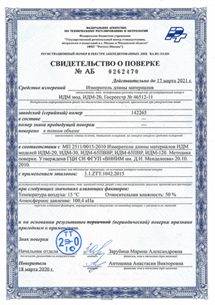 Свидетельство о поверке