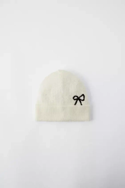 ZARA ШАПКА С БАНТОМ, СВЕТЛО-БЕЖЕВЫЙ
