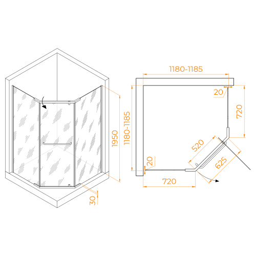 Душевой уголок RGW PA-081B (Прозрачное, 1200x1200)