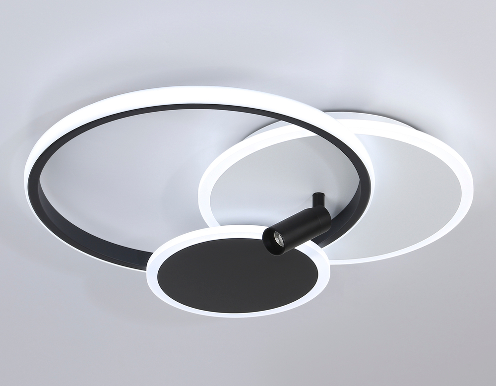 Светильник светодиодный настенно-потолочный с пультом FL5118/3+1 WH/BK белый/черный 64W 3000K/4200K/6400K+4200K 480*425*110 (ПДУ ИК)