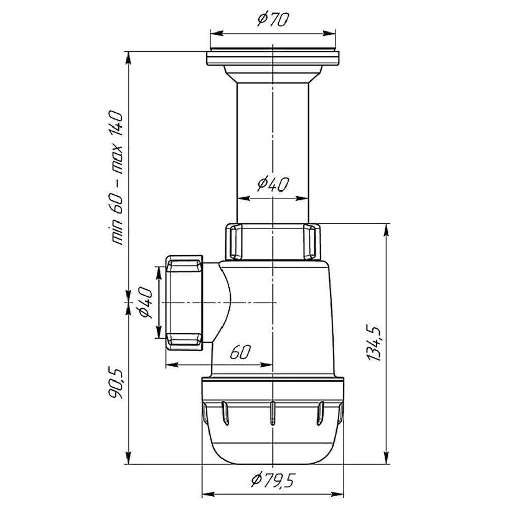 Сифон для мойки АНИ Пласт Грот 1 1/2 дюйма 40 мм (м)
