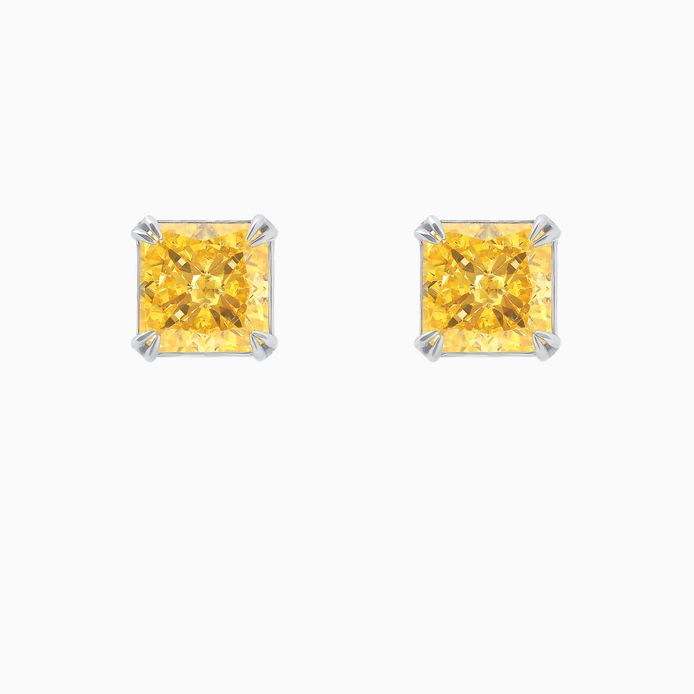 Серебряные серьги - пусеты с желтыми фабулитами (Fancy Yellow) огранки принцесса.