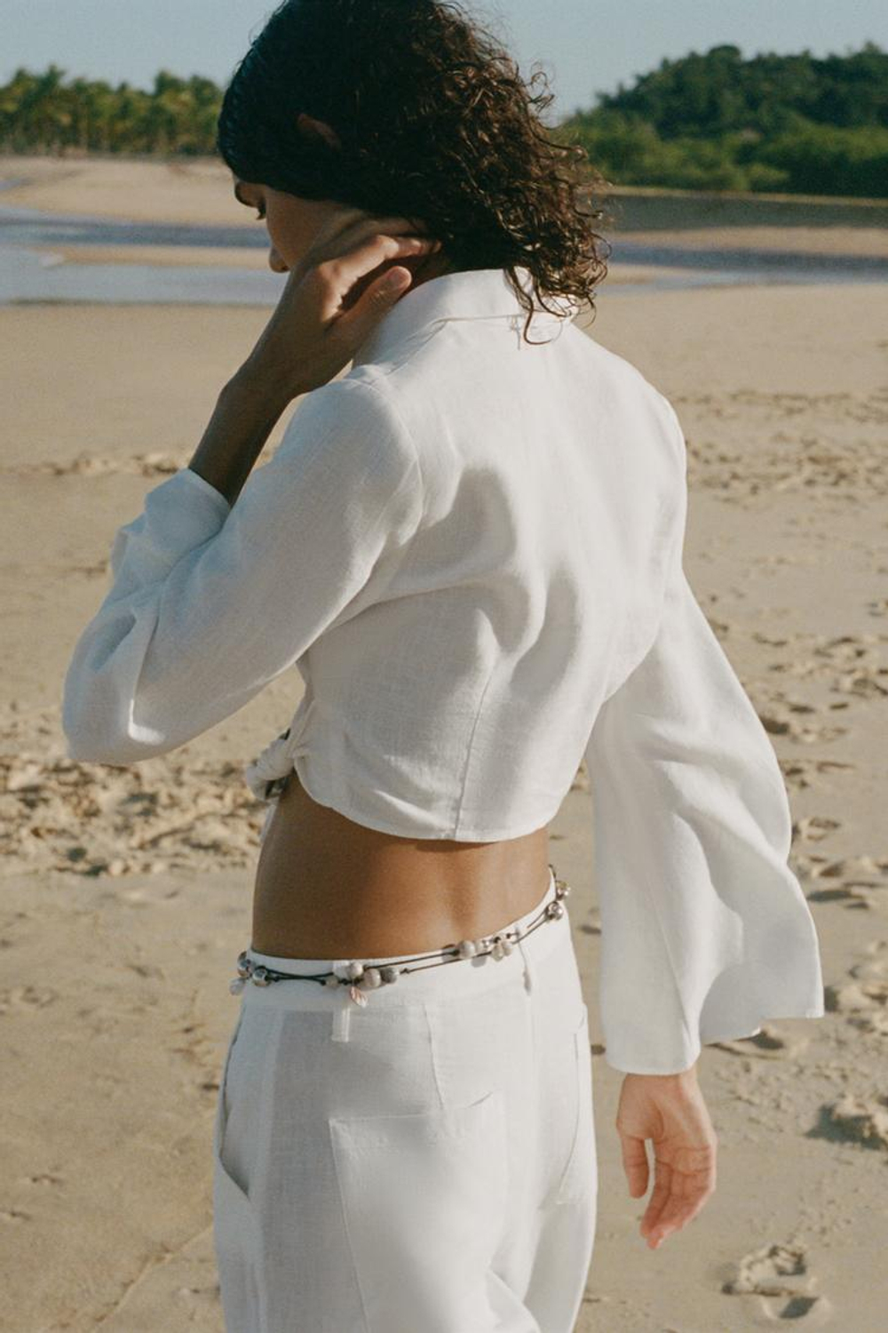 ZARA ТОП В СТИЛЕ РУСТИК С ПРЯЖКОЙ, ЖЕЛТОВАТО-БЕЛЫЙ