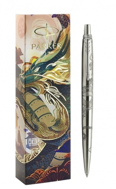 Шариковая ручка Parker Jotter Dragon Special Edition, цвет: St. Steel СT, стержень: Mblue в подарочной коробке