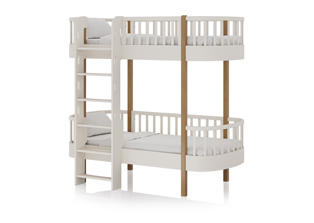 Кровать двухъярусная Classic фронтальная лестница (молочный)