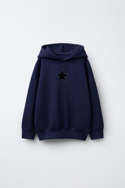 ZARA ХУДИ С КАПЮШОНОМ, ЗВЕЗДОЙ И ЗАКЛЕПКАМИ, СИНИЙ