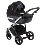 Детская коляска Adamex Cortina Special Edition 3 в 1 CT-401 (ЧЕРН+ЧЕРН.КОЖА+СЕРЕБР.ОТДЕЛКА+СЕРЕБР.РАМА)