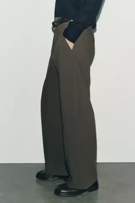 ZARA БРЮКИ STRAIGHT FIT — ZW COLLECTION, ТЕМНЫЙ ХАКИ
