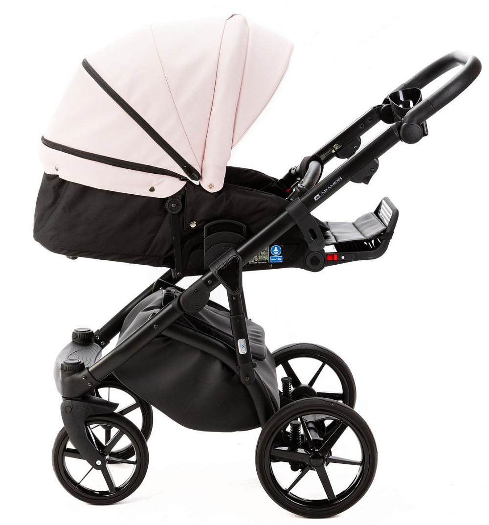 Детская коляска Adamex Nola Deluxe 3 в 1 N-SD102 (РОЗОВ.ПУДРА КОЖА + ЧЕРН.КОЖА)