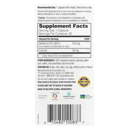 Enzymedica, берберин, 60 капсул направленного действия