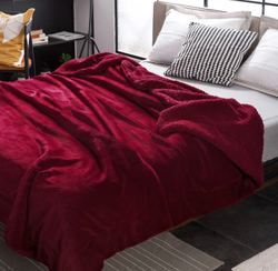 Плед двуспалка Бордовый Барашка Велюр-Плюш 200х220