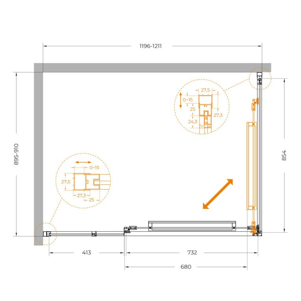 Душевой уголок Cezares LUX-AH-FS-11-120/90-C-CR, 120х90х195, профиль хром, стекло прозрачное