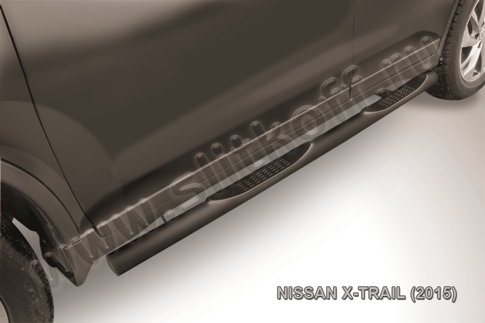 Пороги стальные Nissan X-Trail (2013-2023) d76 с проступями (серебристые)