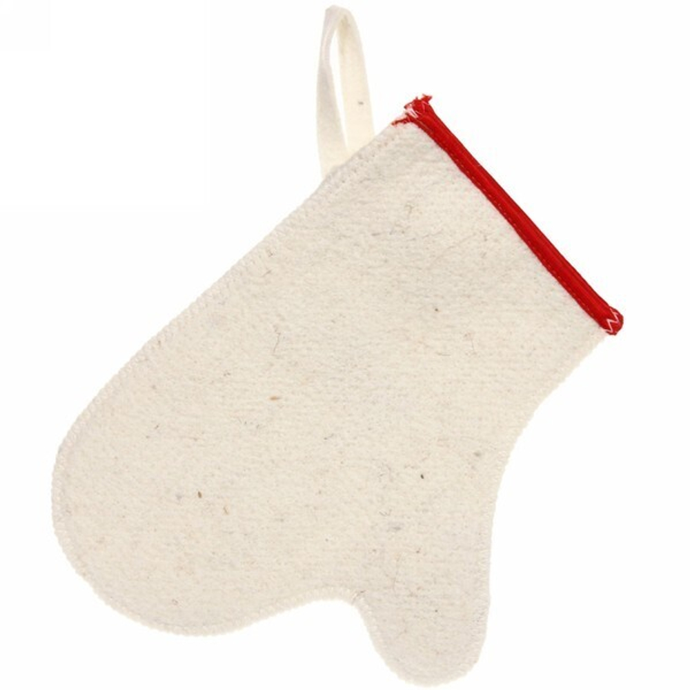 Рукавица для сауны светлая эконом с красным кантом