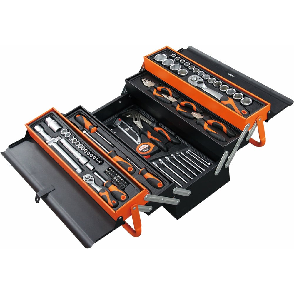 Набор инструментов в переносном ящике KENDO, CrV, 1/2 " +1/4 ", 88 предметов 90202