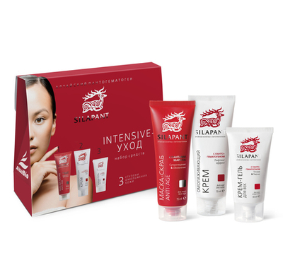 Silapant Набор Intensive-уход (скраб-маска + крем/лица омолаж. + крем-гель/вокру глаз), Две линии