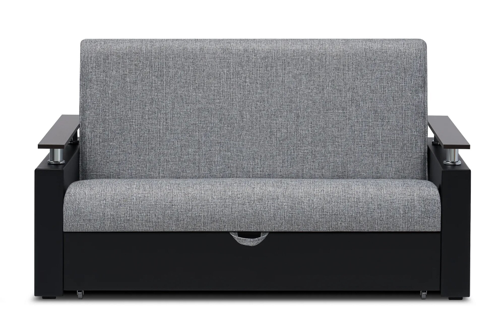 Диван-кровать Сантана, рогожка/экокожа, серый/чёрный, аккордеон