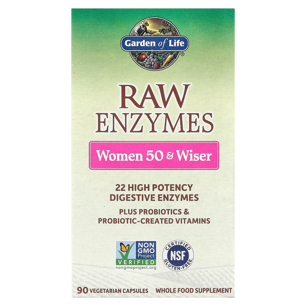 Garden of Life, RAW Enzymes, ферменты для женщин от50 лет, 90 вегетарианских капсул