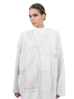 Женское пальто-халат из стриженной норки с накладными карманами