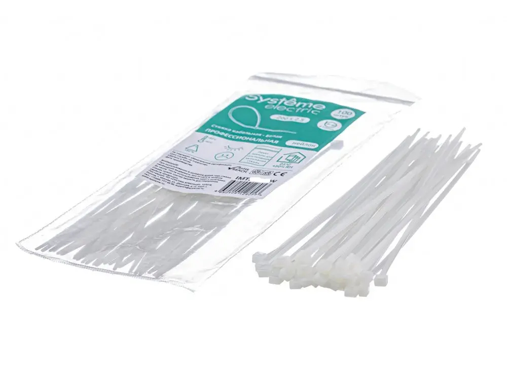 MULTISET Стяжка кабельная нейлоновая 370х4.8 БЕЛАЯ (100шт) в пакете с замком ЗИП-ЛОК