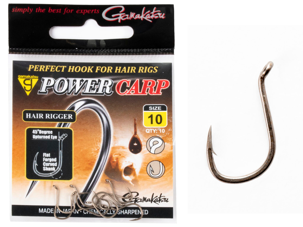Крючки Gamakatsu PowerCarp HAIR RIGGER EYED HOOK разм. 10 10шт.