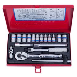 KING TONY (2519MR) Набор торцевых головок с принадлежностями 1/4", 6-гранные, 4-12 мм, 18 предметов