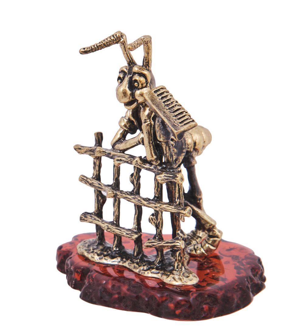 Народные промыслы AM-4157 Фигурка «Кузнечик Дачник» (латунь, янтарь)