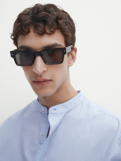 Massimo Dutti Рубашка из 100% хлопка с воротником-стойкой, небесно-голубой