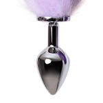 Серебристая металлическая анальная втулка 45см с фиолетово-белым хвостом размер M ToyFa Metal 712027-M