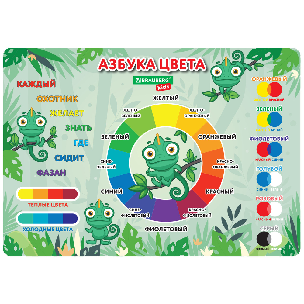 Настольное покрытие BRAUBERG KIDS для труда и творческих занятий, ПВХ, "Color map", 50х35 см, 272360