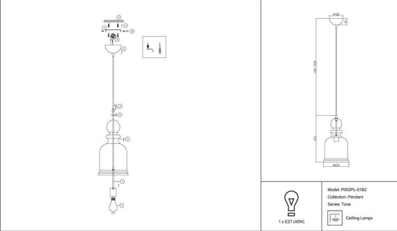 Подвесной светильник Maytoni Tone P002PL-01BZ