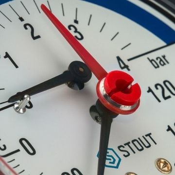 Термоманометр аксиальный Stout 1/2", 4 бара, +120°С, 80 мм с запорным клапаном (SIM-0005-800415)