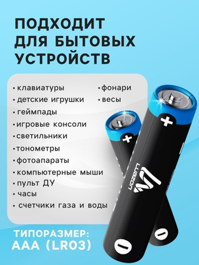 Набор батареек алкалиновых (щелочных) Luazon, AAA, LR03, 1 штука