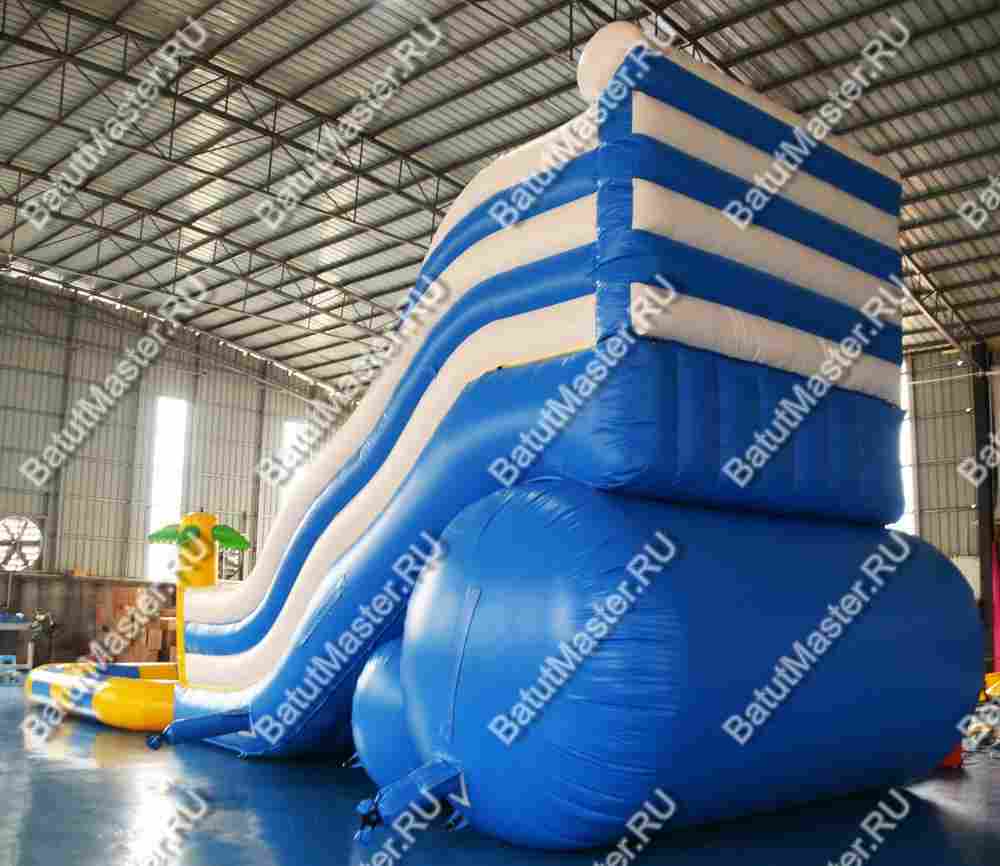 Надувная водная горка с бассейном «Пляжный оазис» с закруглённым бортом, 13*4,5*6 м