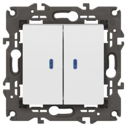 14-1105-01 ЭРА Выключатель двойной с подсветкой, 10АХ-250В, IP20, Эра Elegance, белый