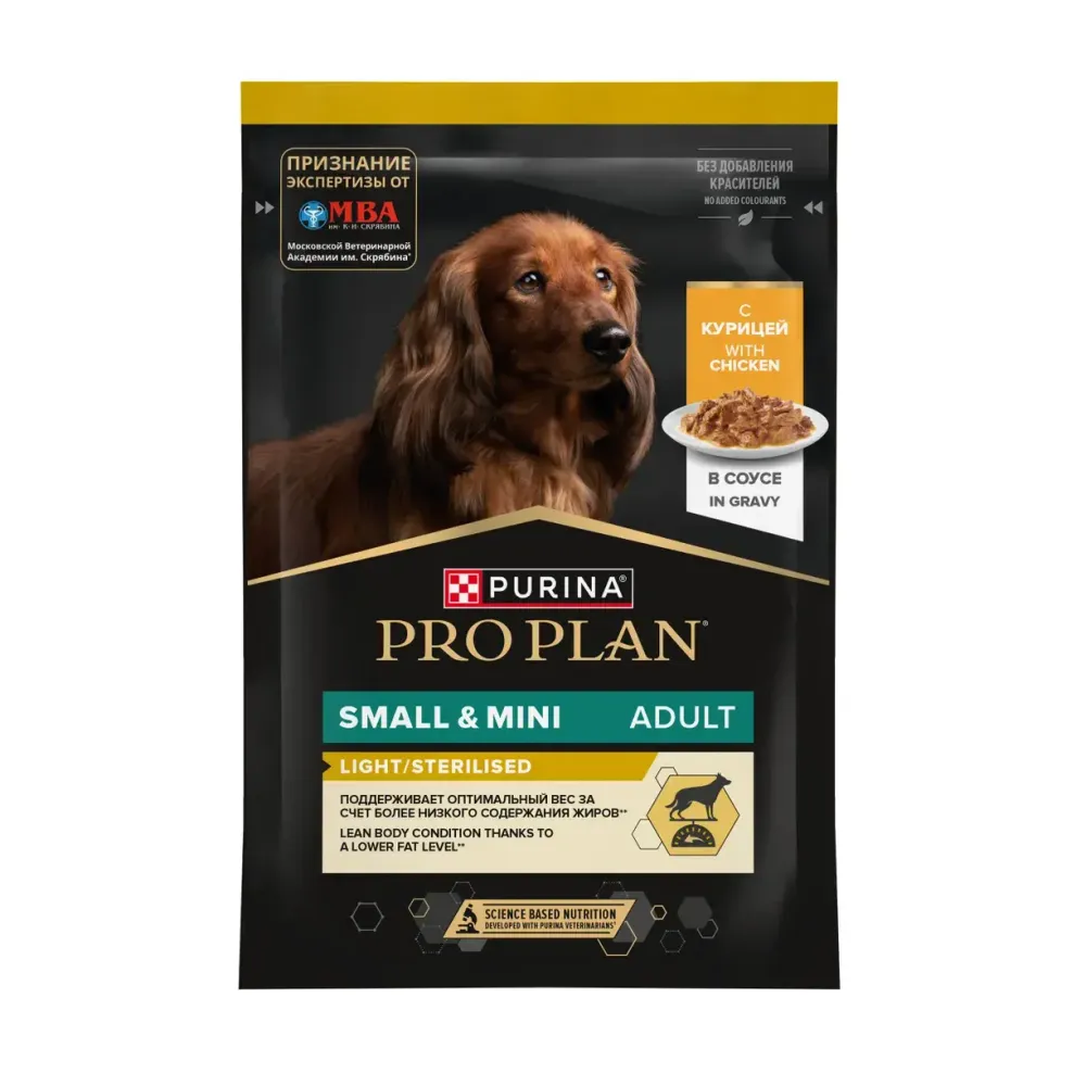 Пауч Pro Plan Opti Savour Weigt для взрослых собак мелких и карликовых пород, склонных к набору веса, с курицей в соусе Пауч Pro Plan Opti Savour Weigt для взрослых собак мелких и карликовых пород, склонных к набору веса, с курицей в соусе