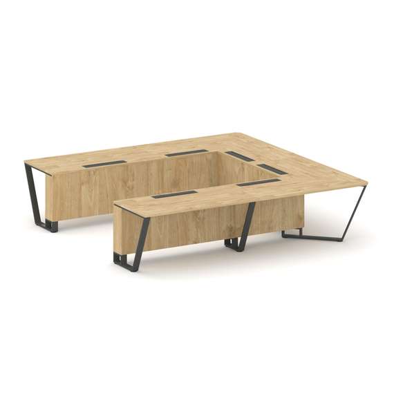 Steel Meet Стол переговорный П-образный KDK-PR.B.SP-11P Тиквуд Светлый/Металл Антрацит 3200*3200*750