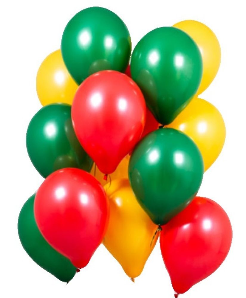 Красные, желтые и зеленые шарики с гелием
