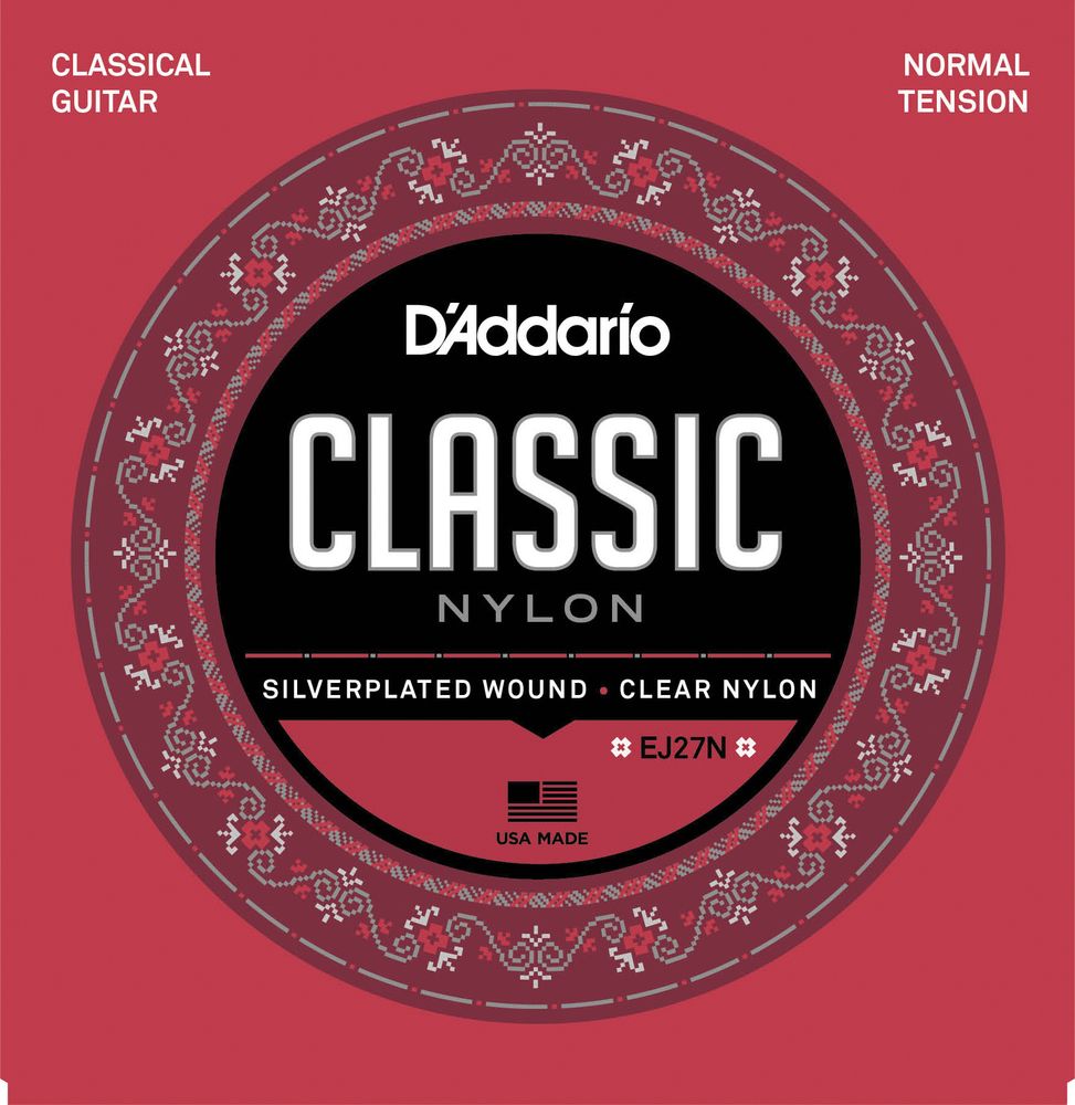 D`ADDARIO EJ27N струны для классической гитары 4/4, прозрачный нейлон, обмотка посеребренная медь, натяжение Normal, SG 028-043.