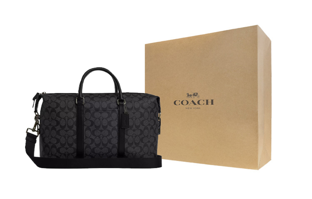 COACH Ellery Coated Canvas With Calfskin Boston Bag, Travel Bag, Handbag, Shoulder Bag, Crossbody Bag Women"s