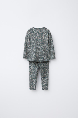 ZARA КОМПЛЕКТ ИЗ ФУТБОЛКИ И ЛЕГИНСОВ С ЦВЕТОЧНЫМ ПРИНТОМ, НЕФТЯНОЙ