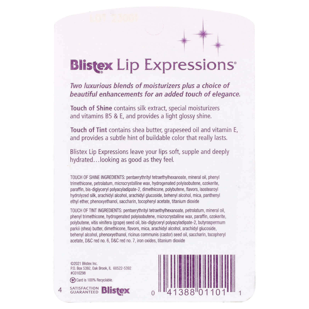 Blistex, Lip Expression, увлажняющий крем для губ, для сияния/оттенка, 2 стика по 3,69 г (0,13 унции)