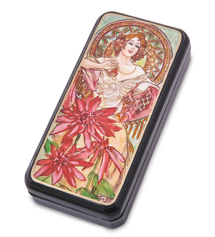 Народные промыслы ШК-55/183-F Шкатулка «Альфонс Муха - Драгоценные камни. Рубин» исп. Маркова