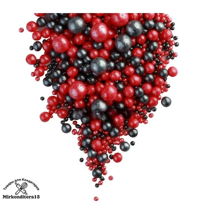 Шарики рисовые «Жемчуг красный черный перламутр» микс 50 гр