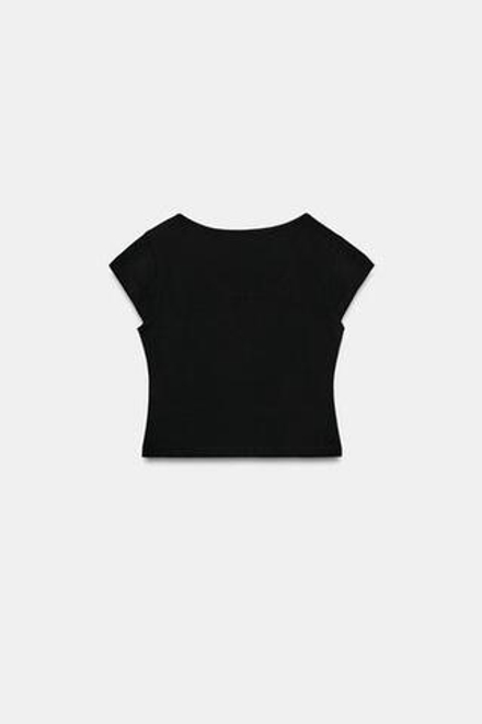 ZARA УКОРОЧЕННЫЙ ТОП С РАЗРЕЗОМ, ЧЕРНЫЙ