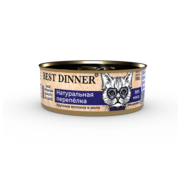 Влажный корм Best Dinner High Premium, для кошек с 6 месяцев перепелка в желе 100 г