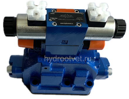 4WEH22HD7X/OF6EW230N9ES2K4 - Гидрораспределитель с электроуправлением Ду25 схема D (574А/ОФ), напряжение W230, каналы управления E = X - внутр. и Y - внеш.